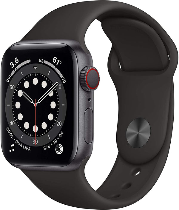 Apple Watch Series 6 40mm Space Gray Aluminum Case with Black Sport Band + Cellular